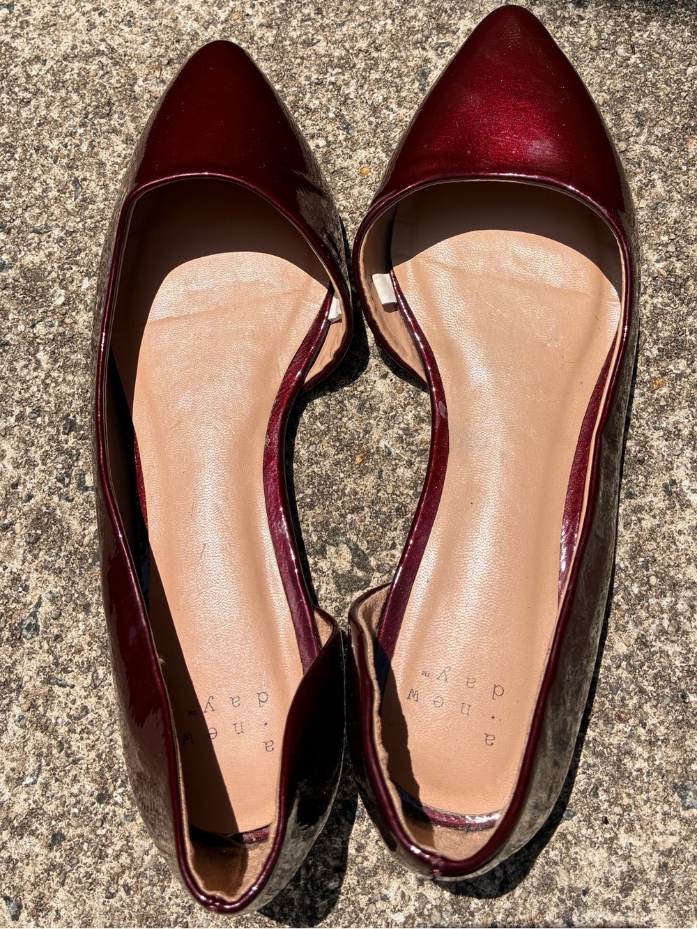 A New Day 6.5 deep ruby red patent faux leather d’orsay pointy toe flats shoes - Picture 6 of 8